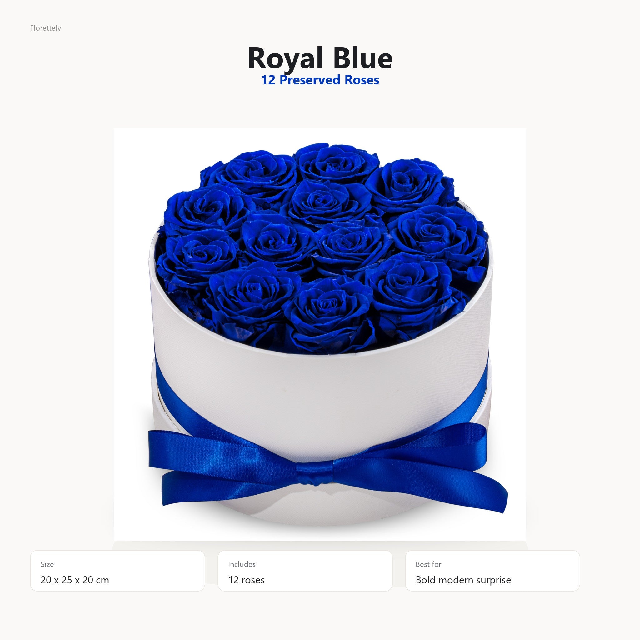Royal blue preserved rose hug bucket with 12 preserved roses