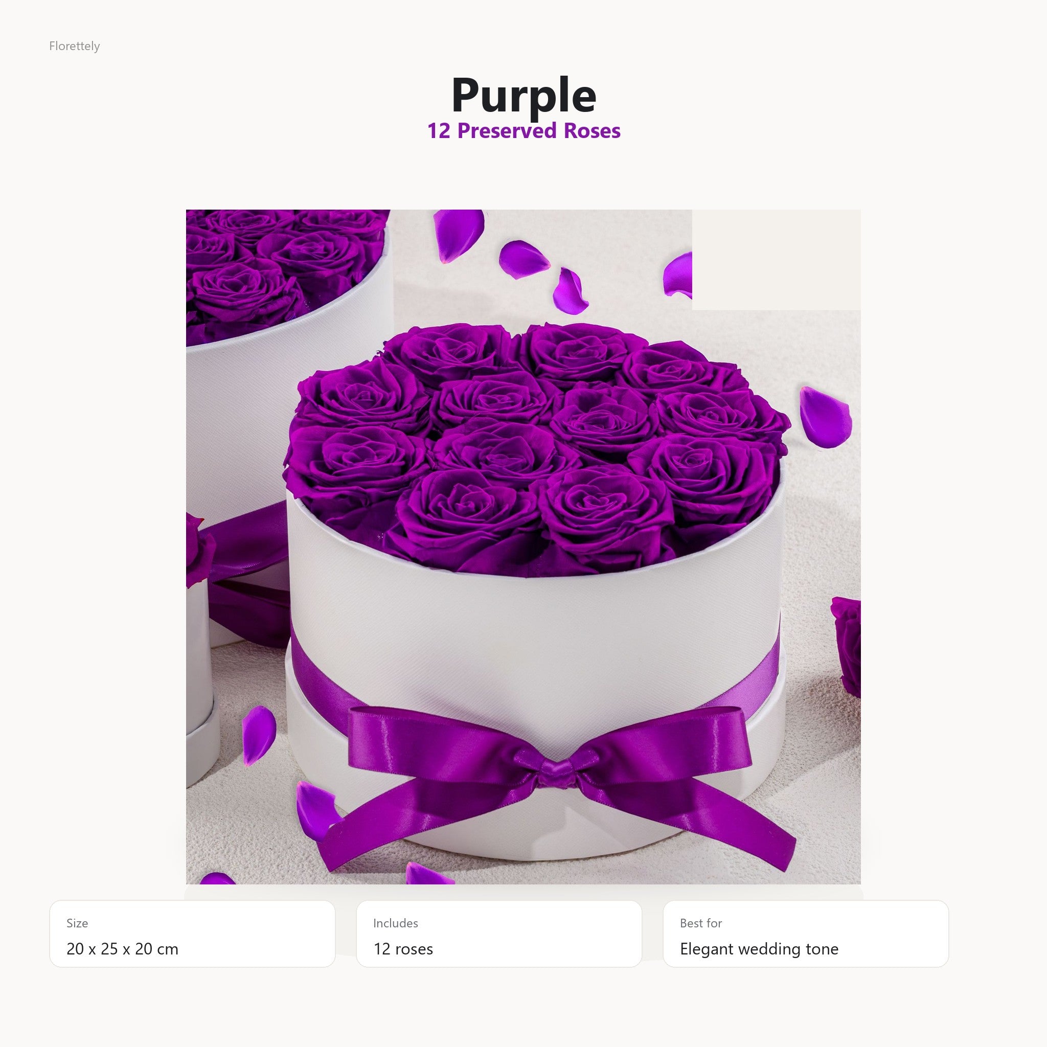 Purple preserved rose hug bucket with 12 preserved roses