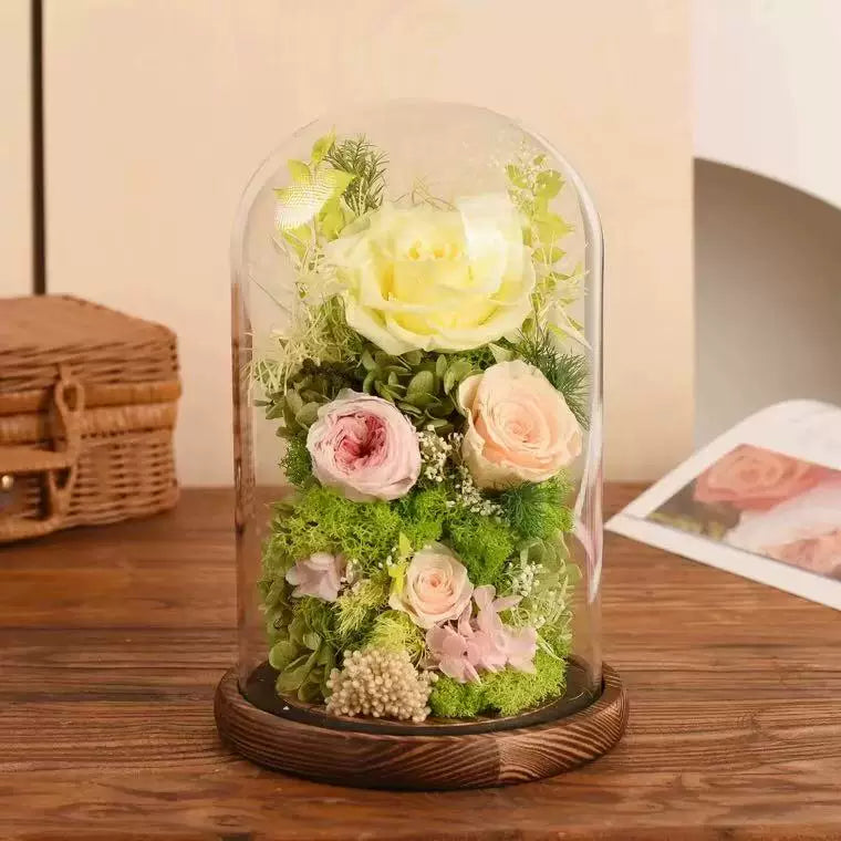 Handmade preserved flower Monet garden glass dome by Florettely