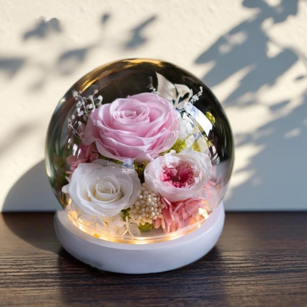 Handmade preserved flower glass dome gift by Florettely