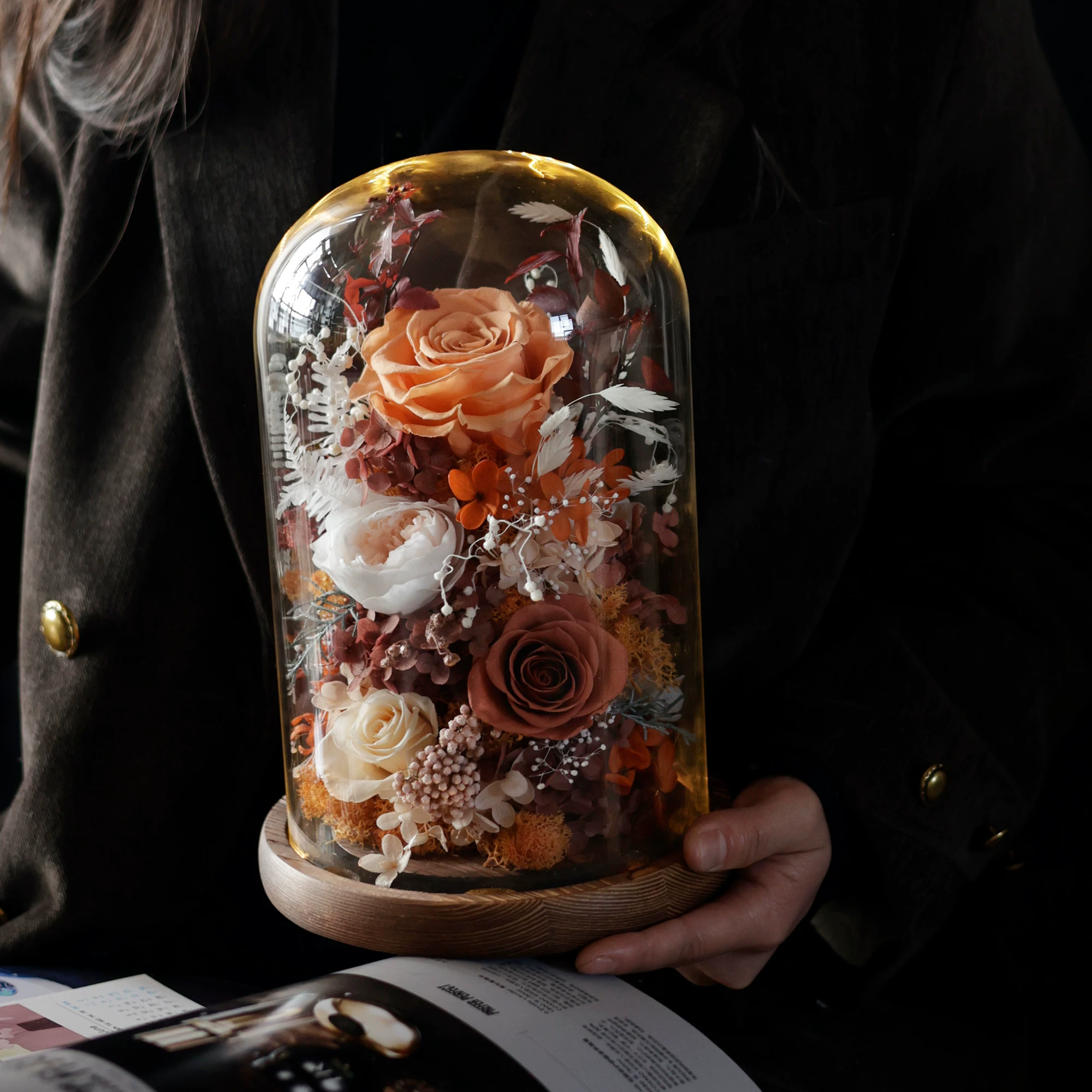 Handmade preserved flower Monet garden glass dome by Florettely