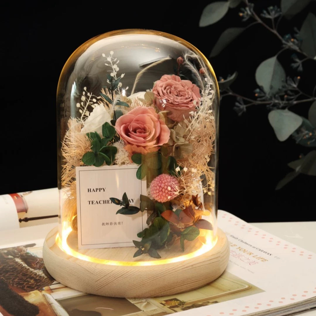 Handmade preserved flower Monet garden glass dome by Florettely