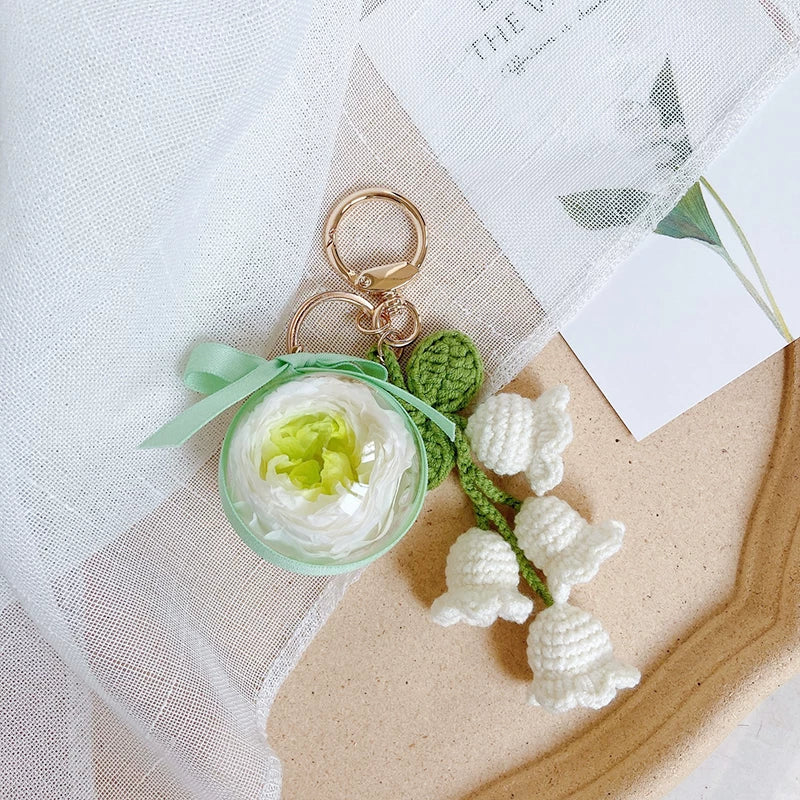 Handmade preserved flower keychain gift by Florettely