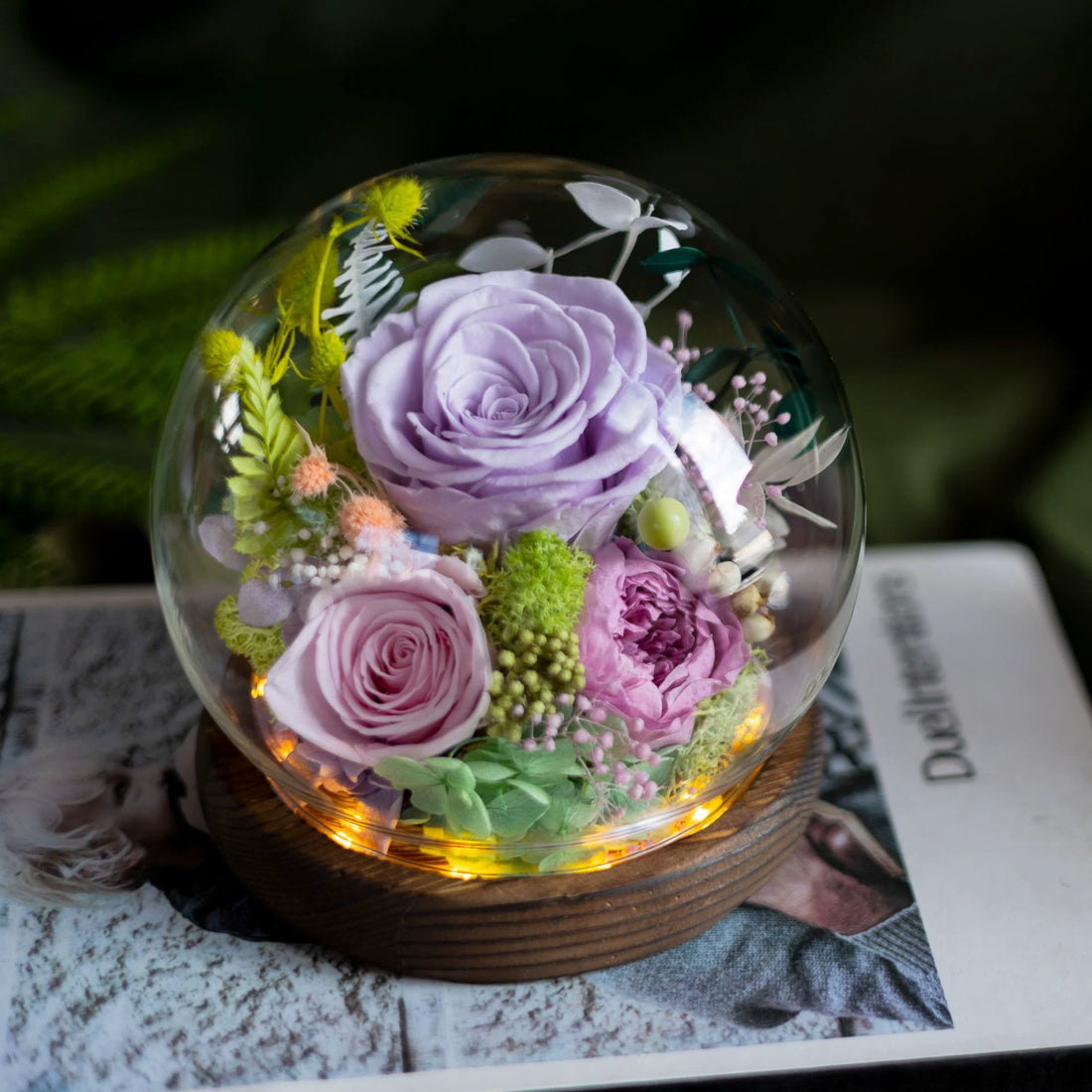 Handmade preserved flower glass dome gift by Florettely