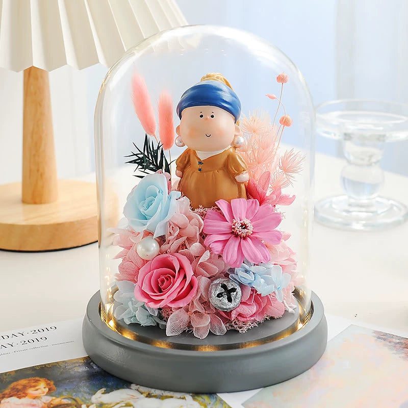 Handmade preserved flower themed glass dome by Florettely
