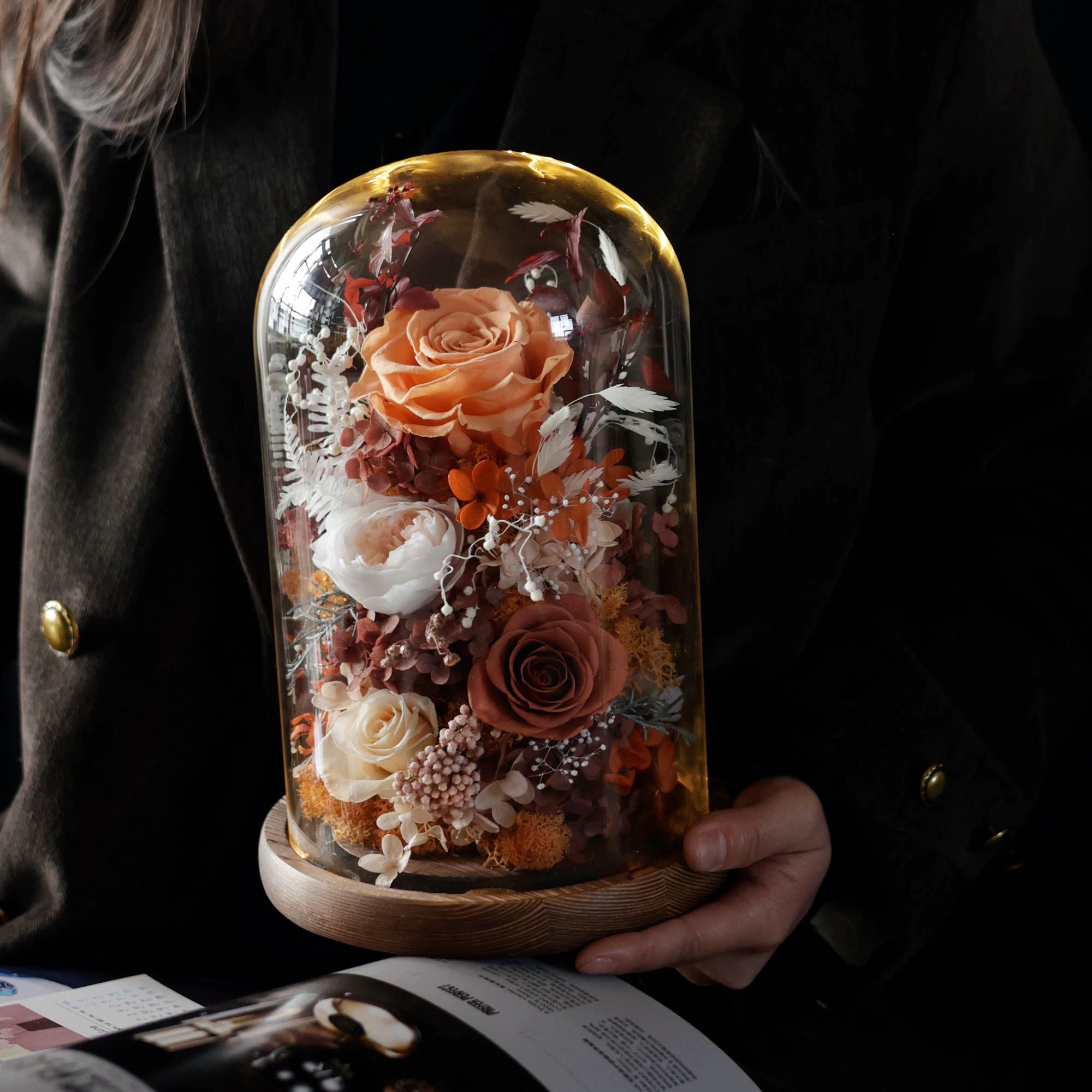 Handmade preserved flower Monet garden glass dome by Florettely