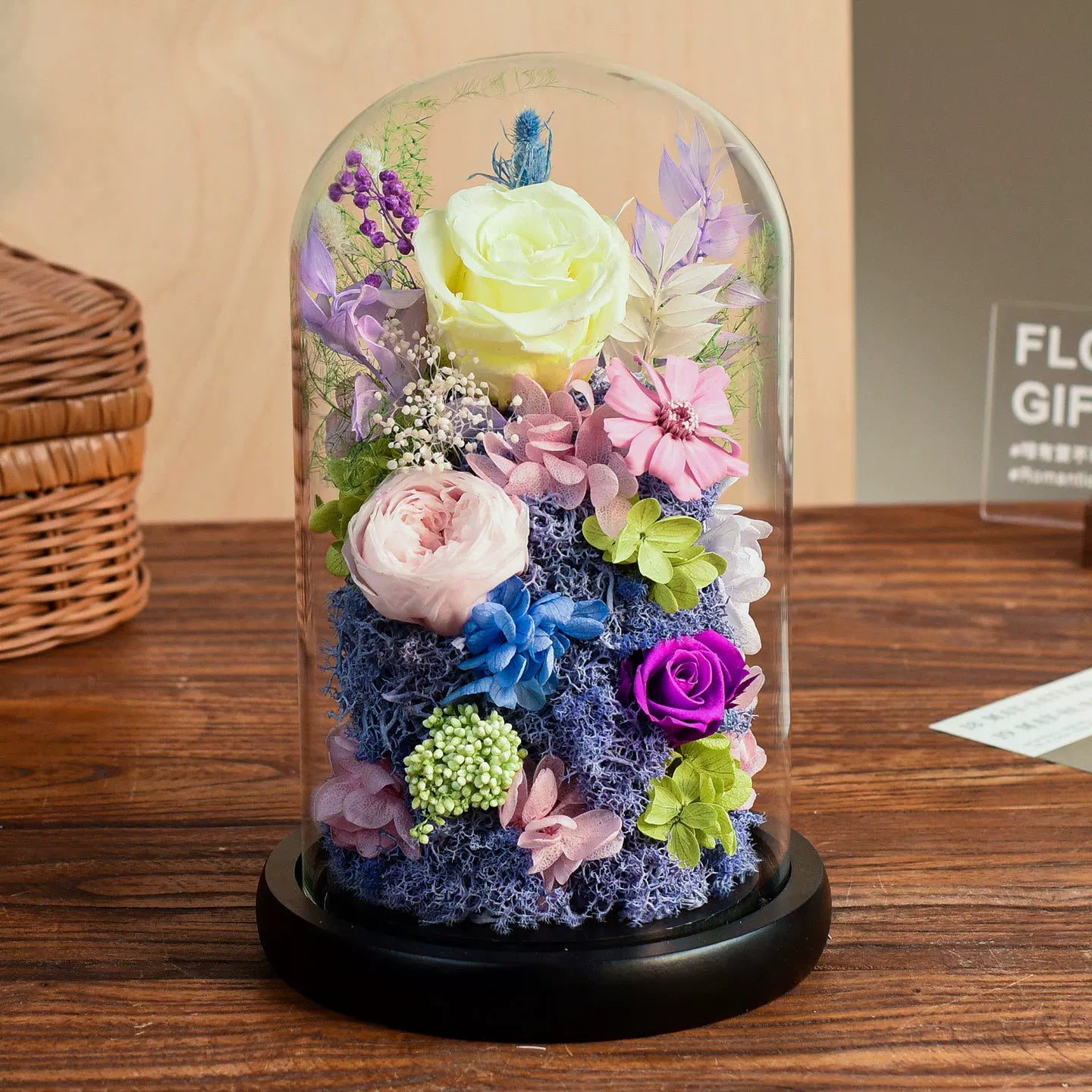 Handmade preserved flower Monet garden glass dome by Florettely