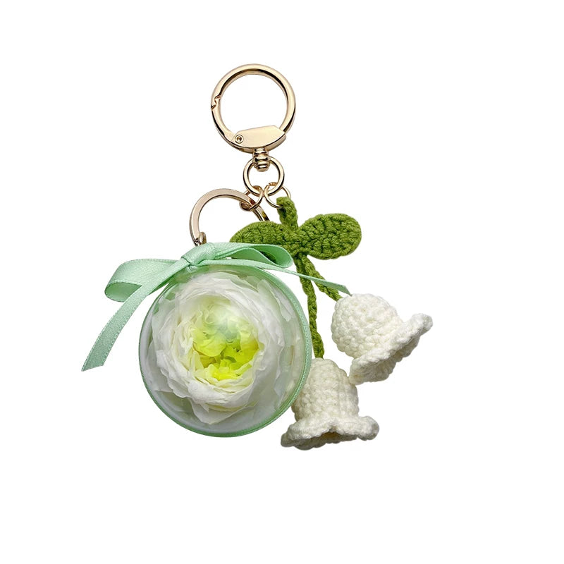 Handmade preserved flower keychain gift by Florettely