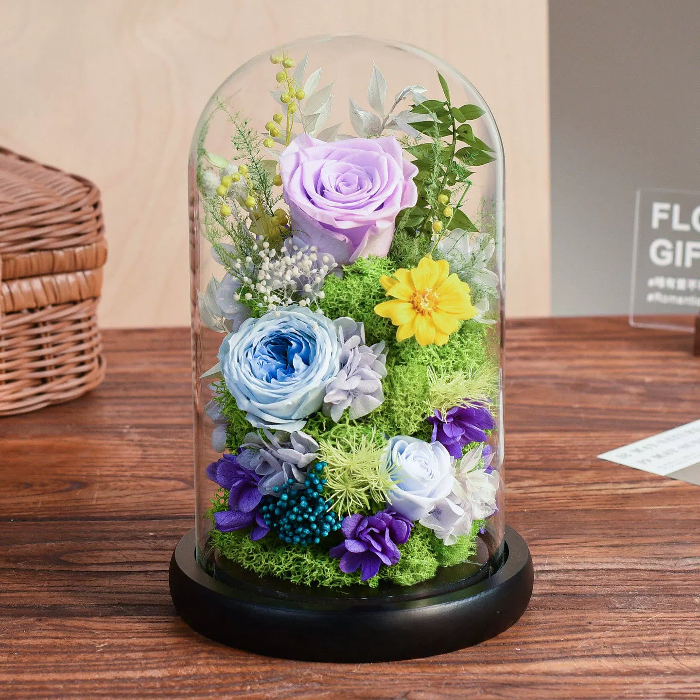 Handmade preserved flower Monet garden glass dome by Florettely