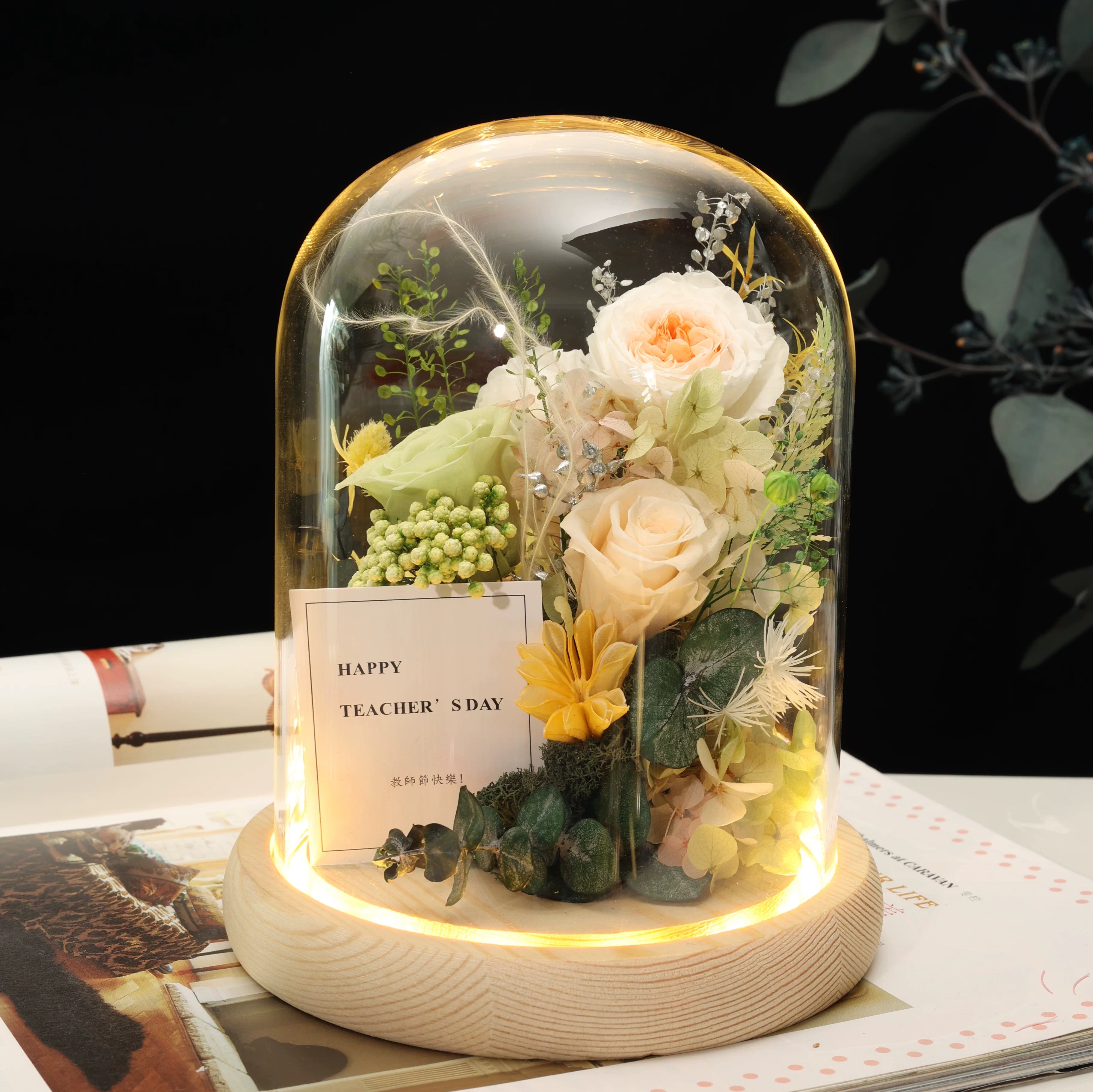 Handmade preserved flower Monet garden glass dome by Florettely