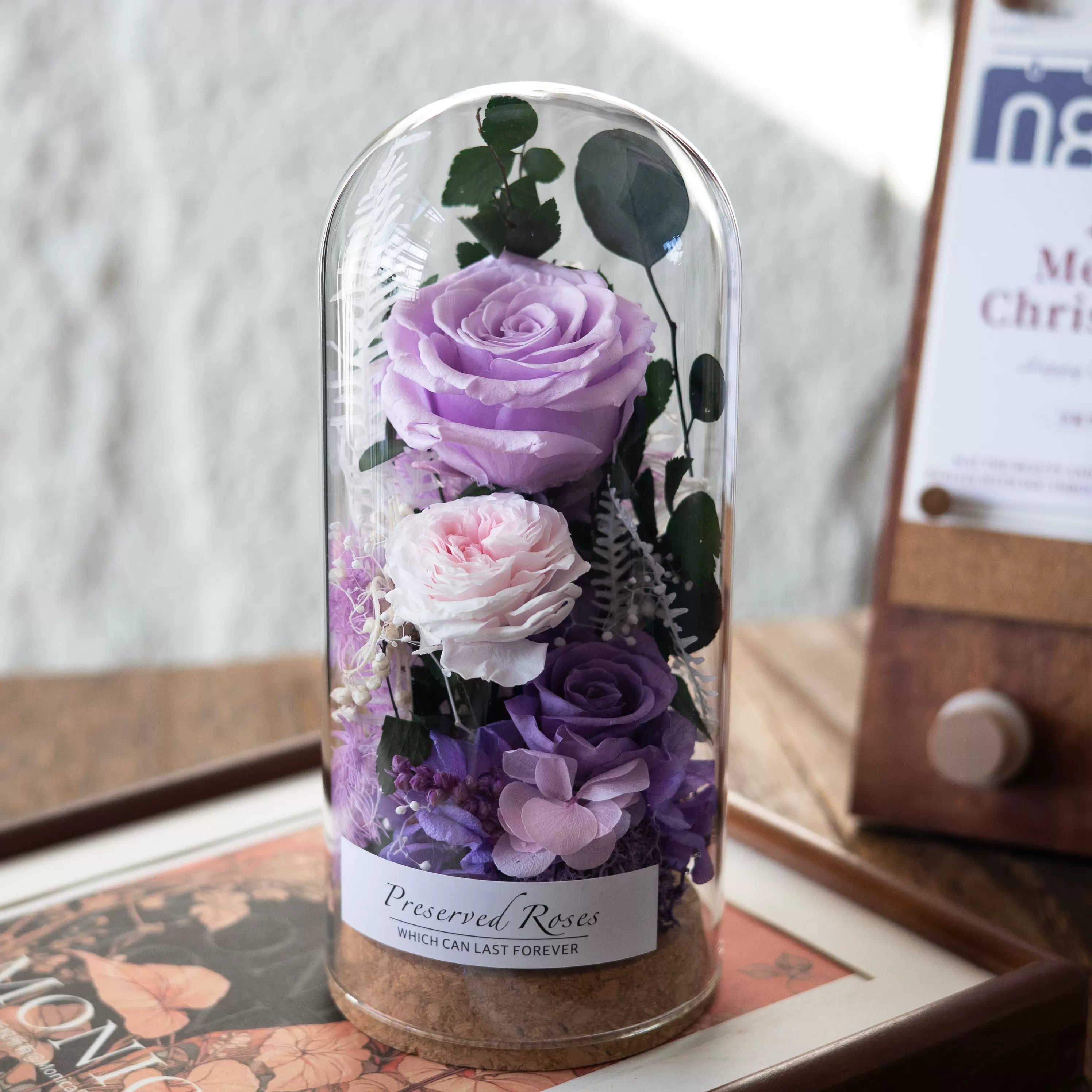 Handmade preserved flower glass dome gift by Florettely
