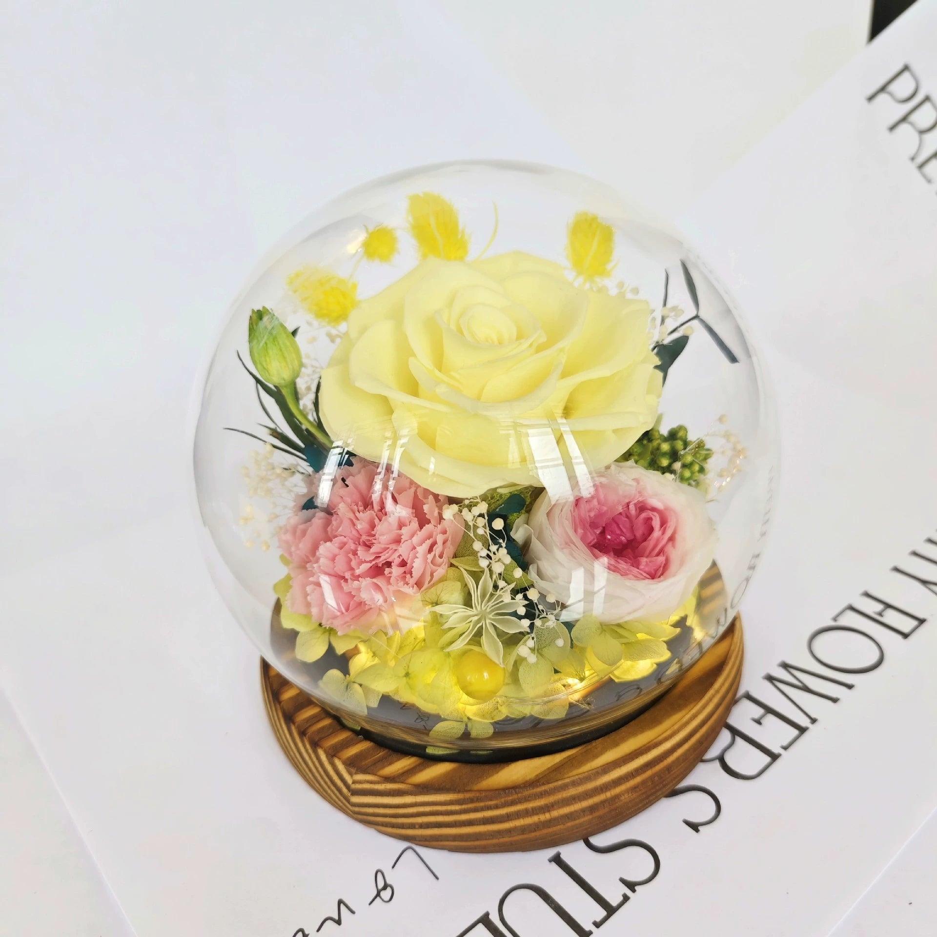 Handmade preserved flower glass dome gift by Florettely