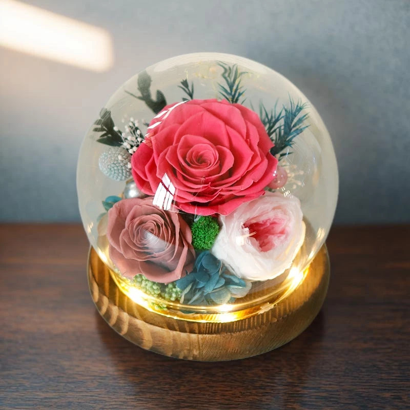 Handmade preserved flower glass dome gift by Florettely