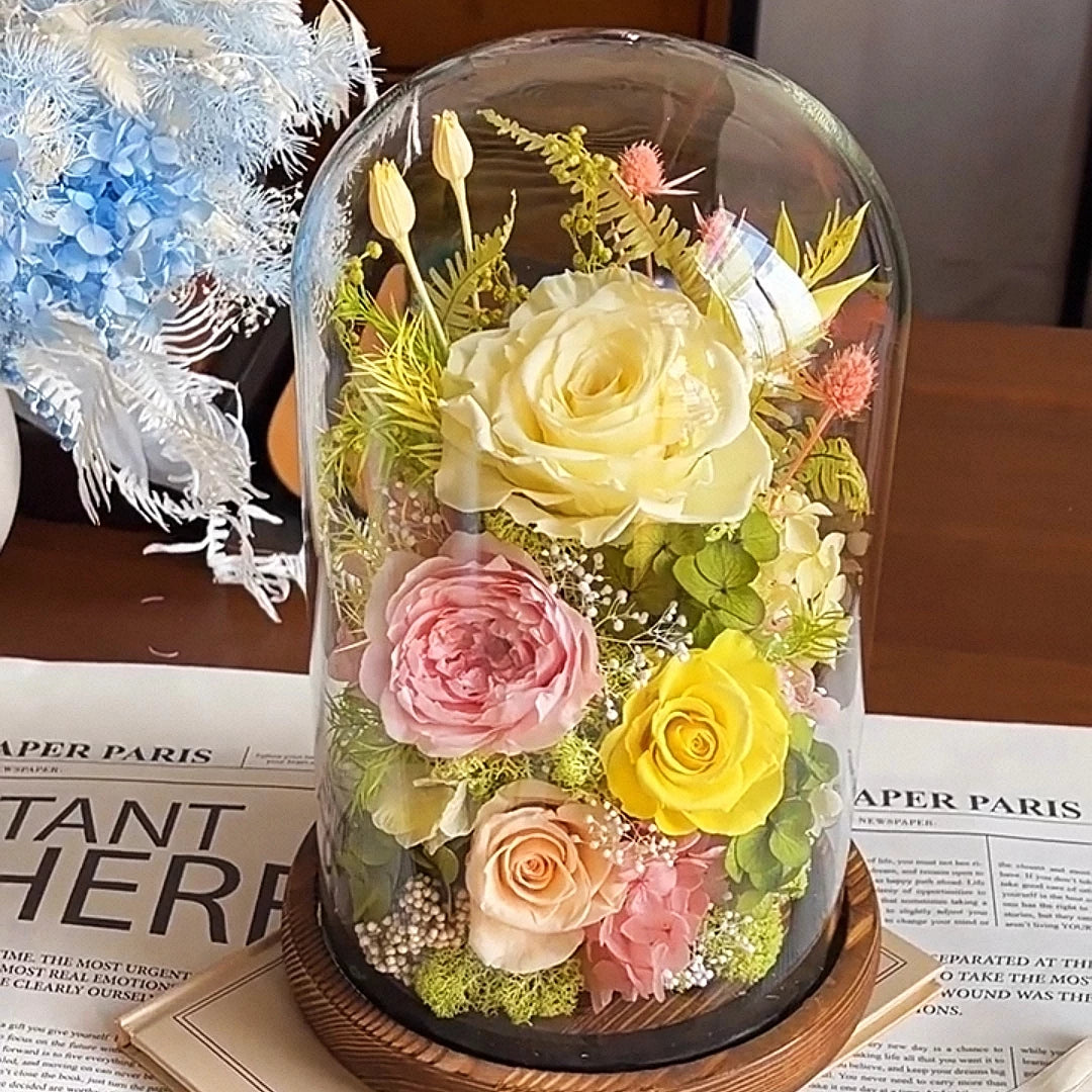 Handmade preserved flower Monet garden glass dome by Florettely
