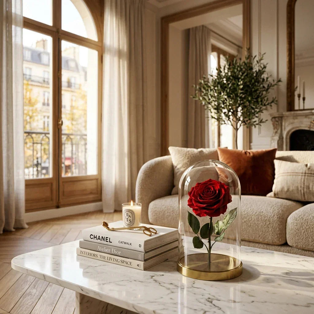 Beauty and the Beast rose styled in home decor
