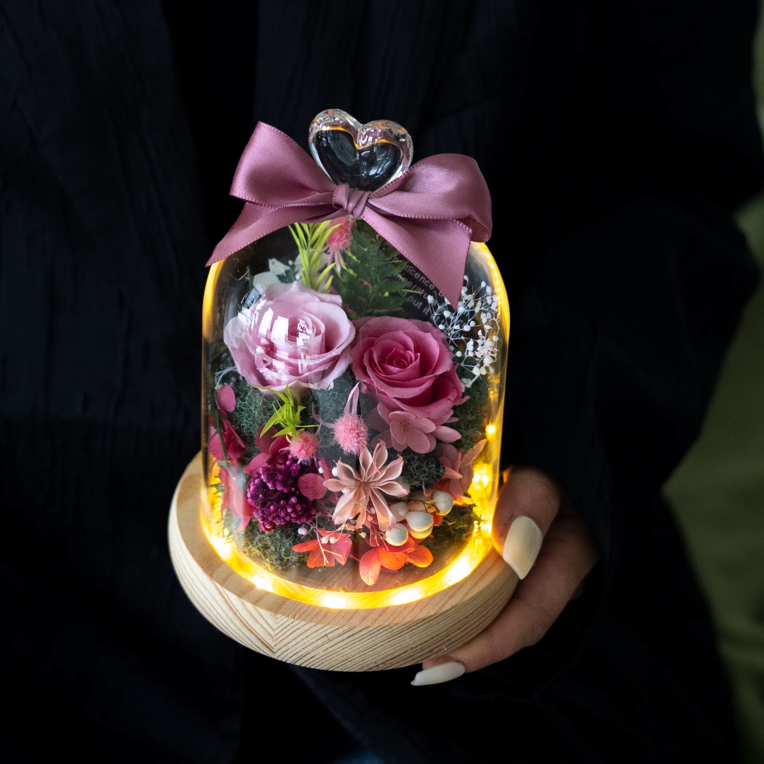 Preserved rose glass dome gift compared with fresh roses