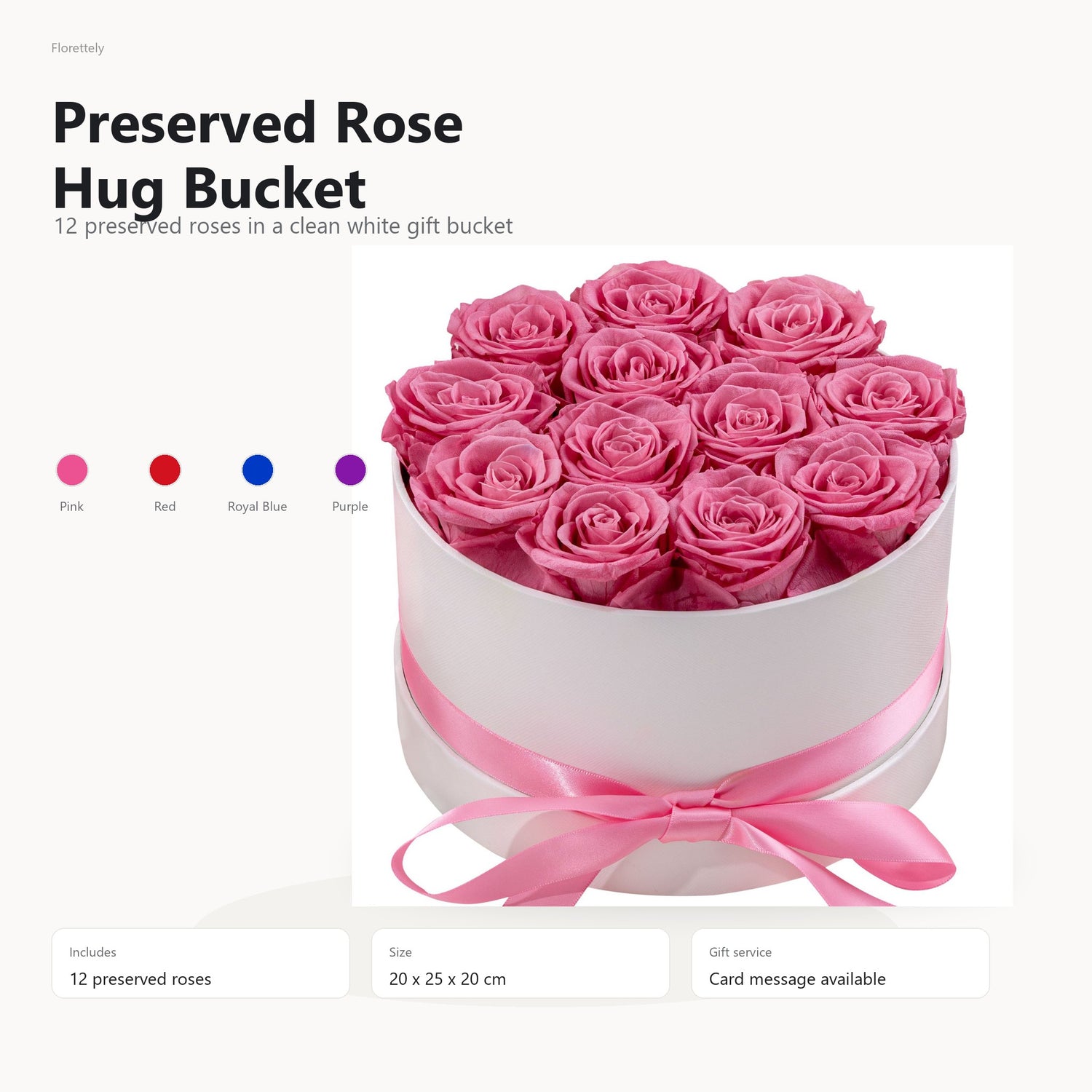 Preserved rose hug bucket with 12 roses in a white gift bucket