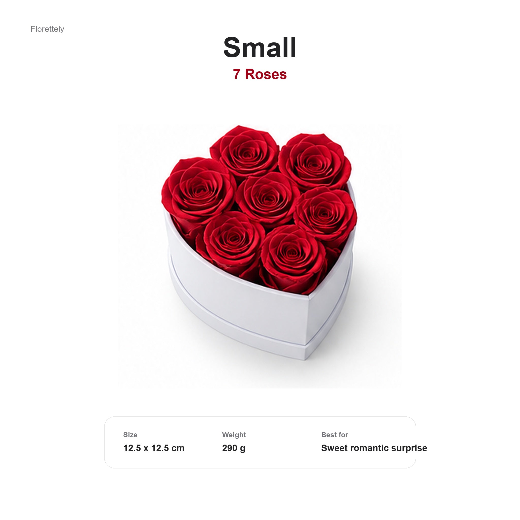 Small heart-shaped preserved rose box with 7 red roses