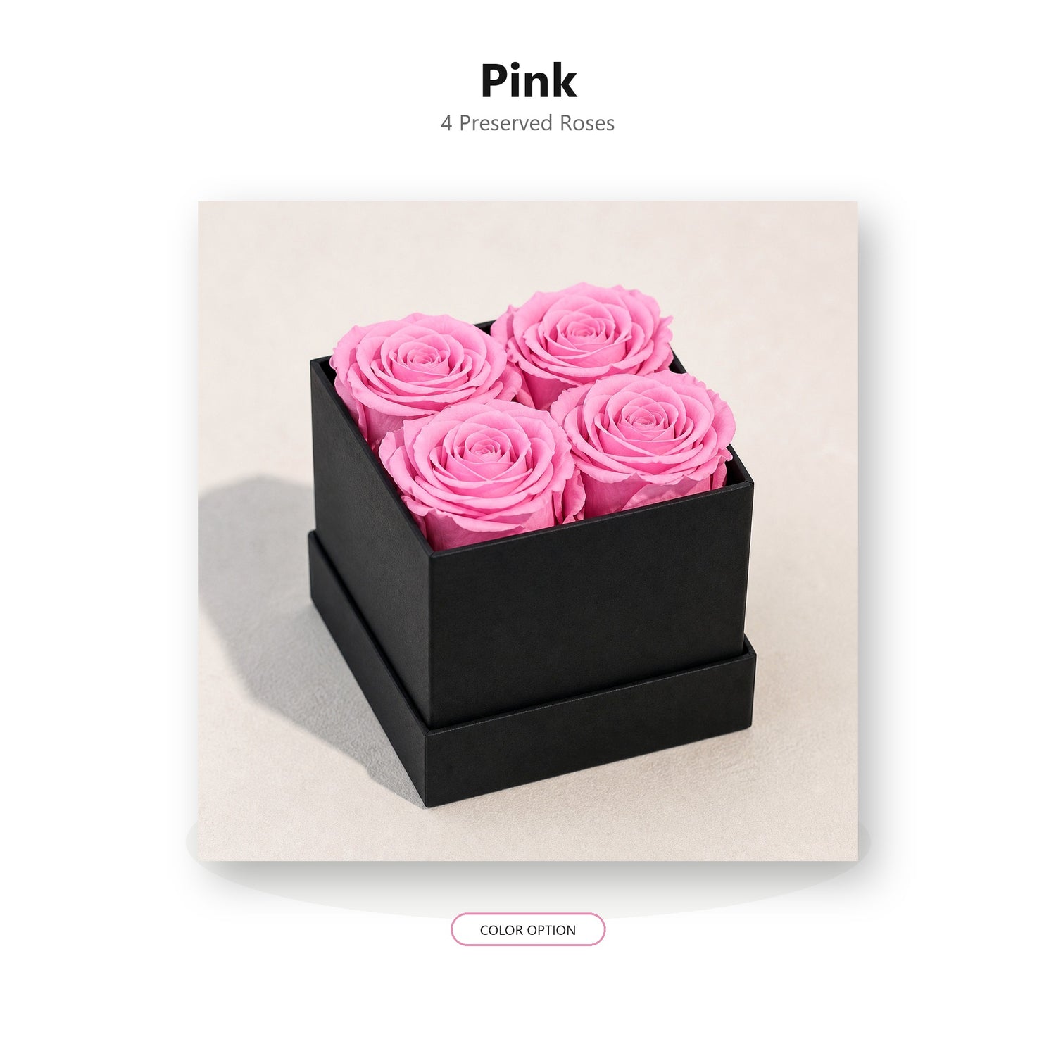 Pink four-rose preserved rose gift box color option
