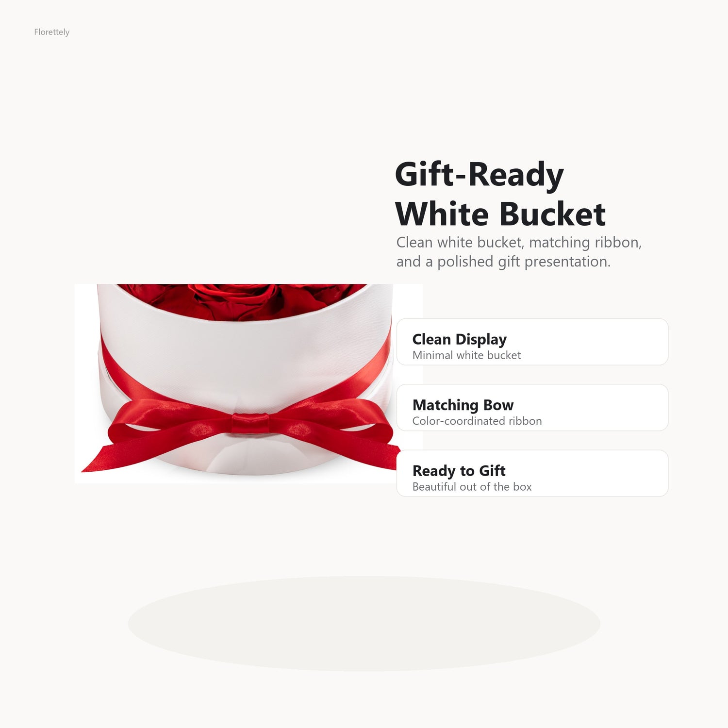 White gift bucket and matching ribbon detail