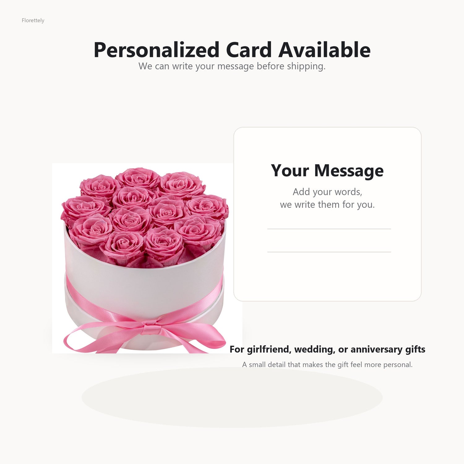 Custom card message service for preserved rose gift