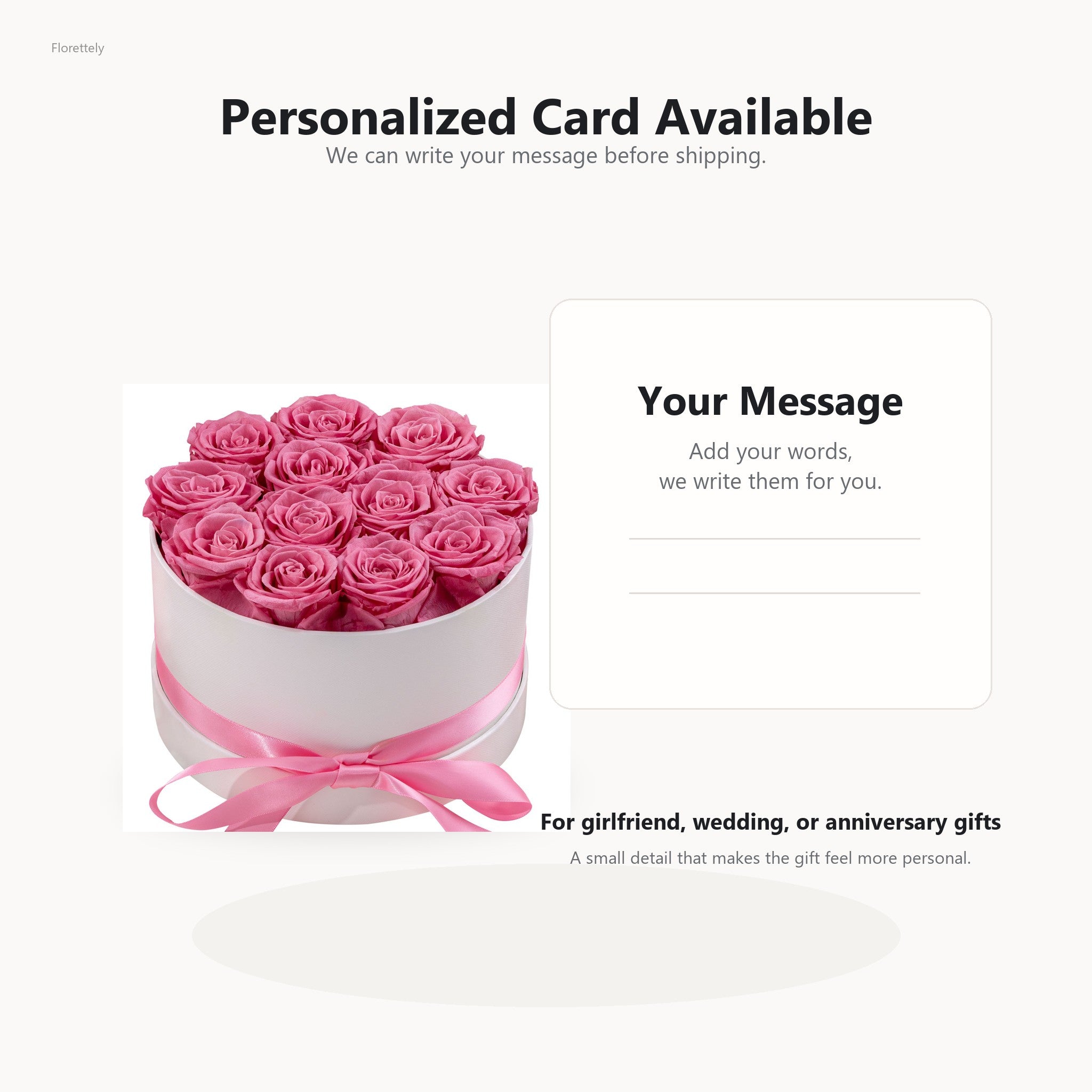 Custom card message service for preserved rose gift