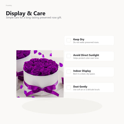 Care guide for preserved rose hug bucket