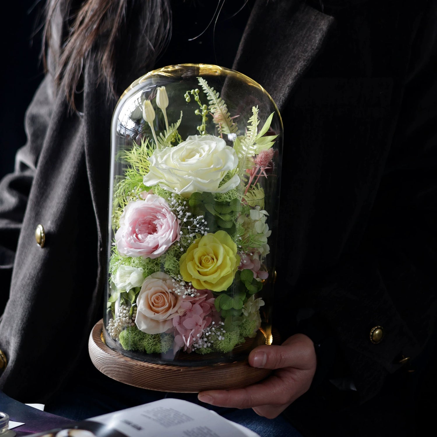 Handmade preserved flower glass dome gift by Florettely