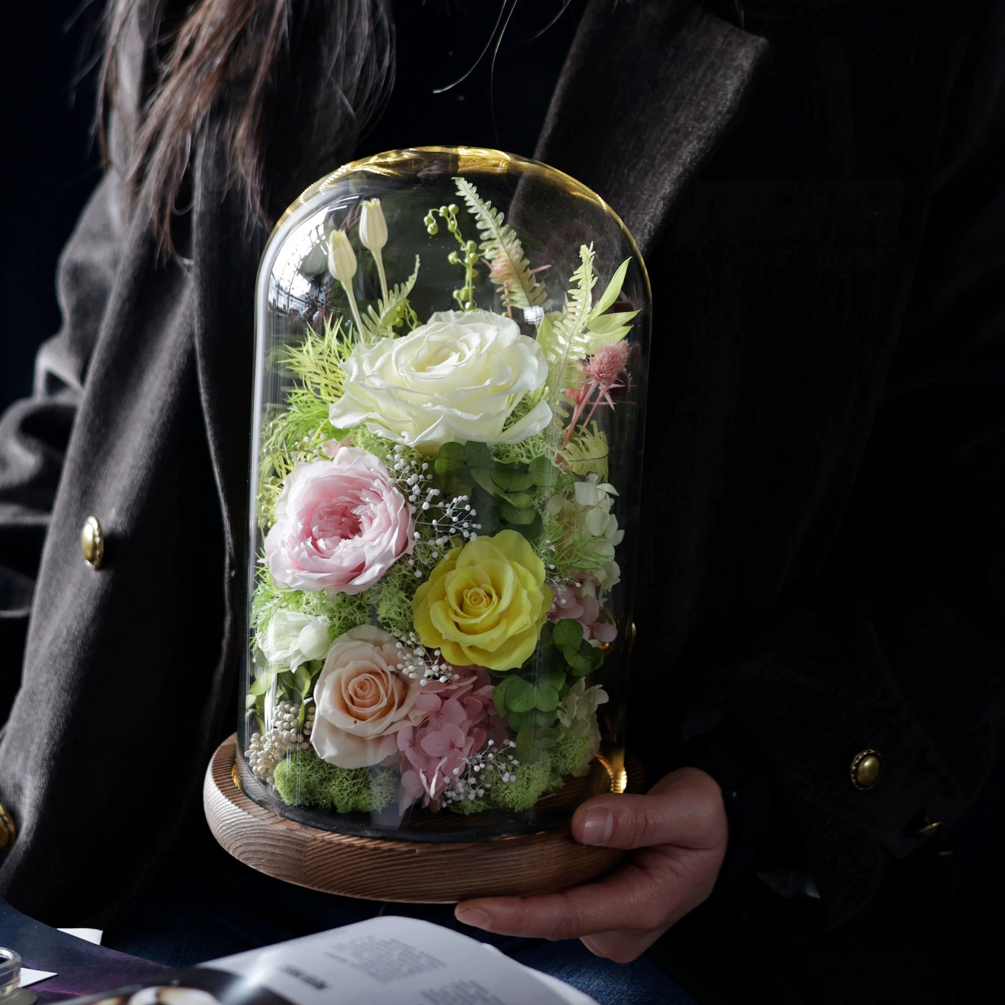 Handmade preserved flower glass dome gift by Florettely