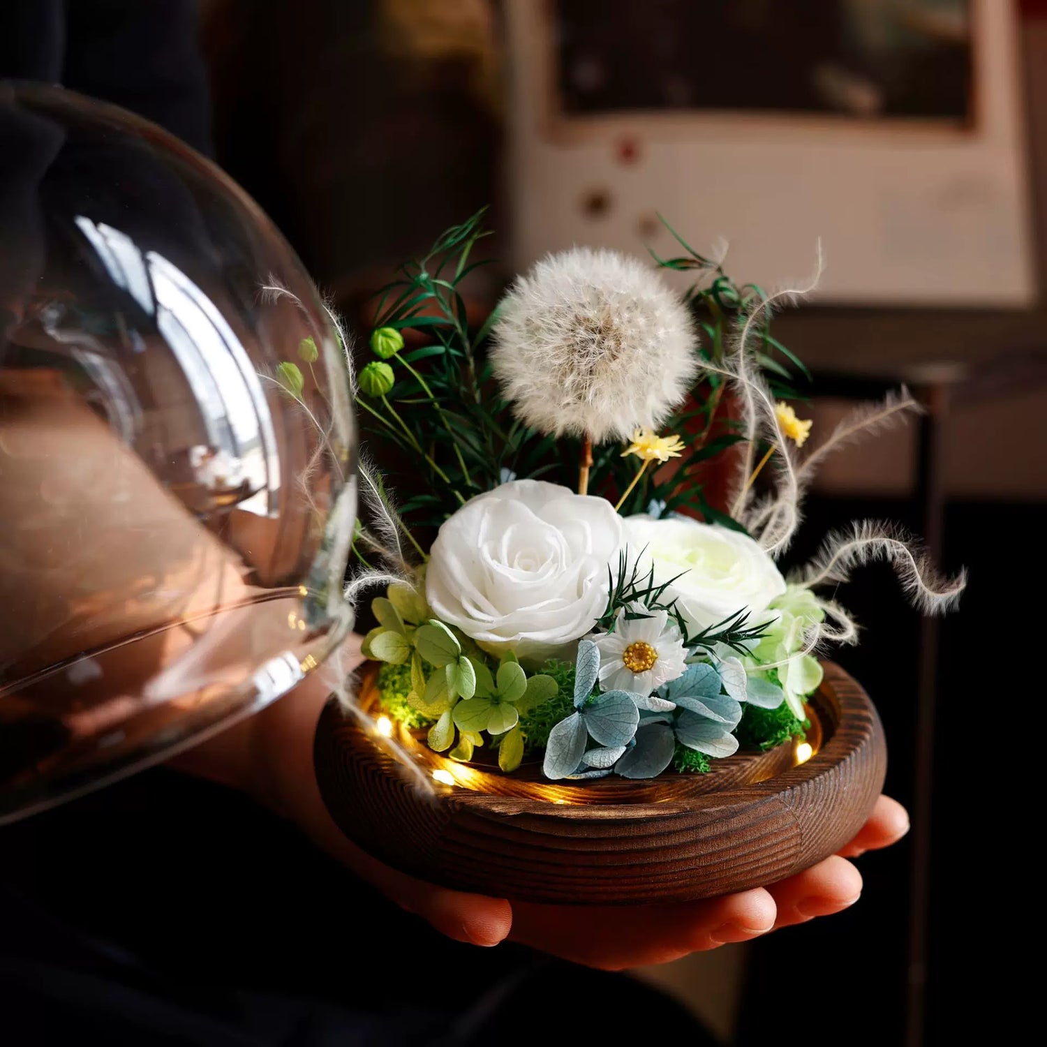 Handmade preserved flower glass dome gift by Florettely