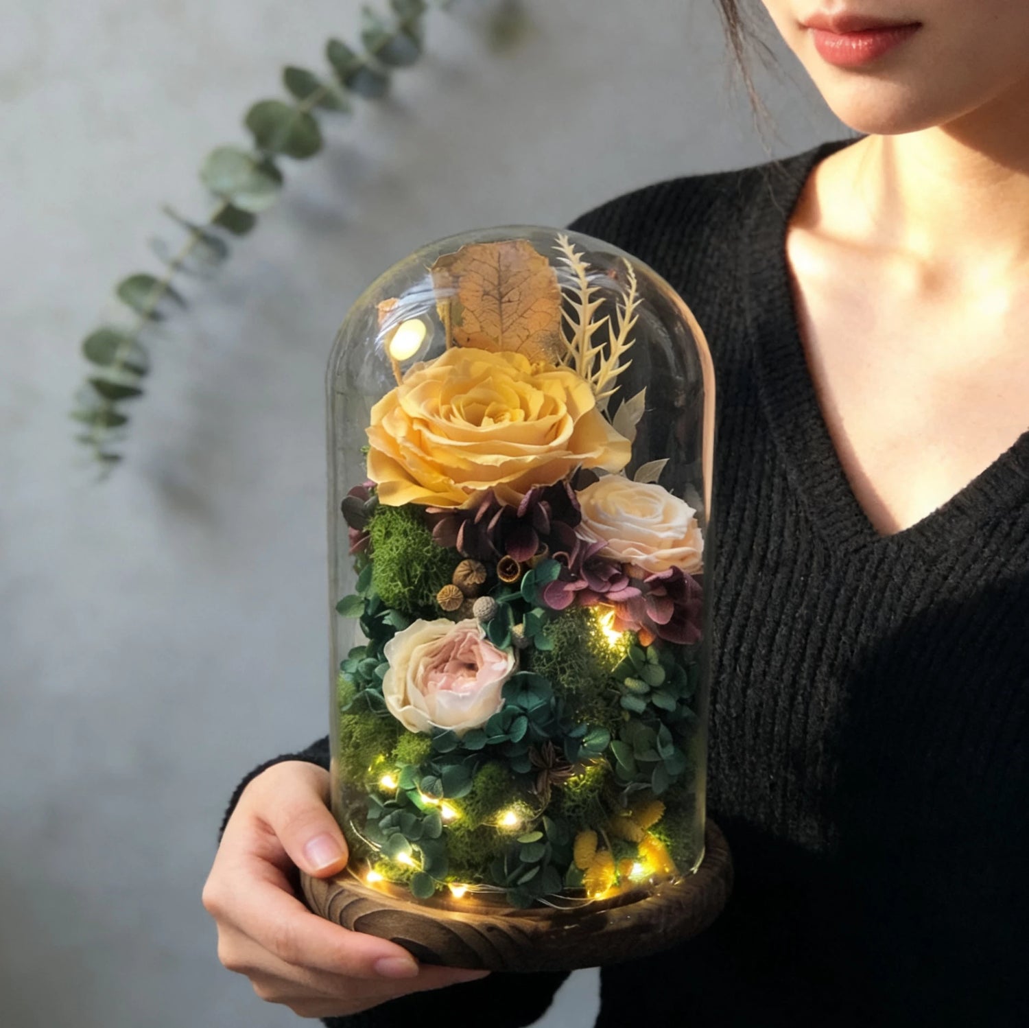 Handmade preserved flower glass dome gift by Florettely