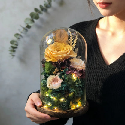 Handmade preserved flower glass dome gift by Florettely