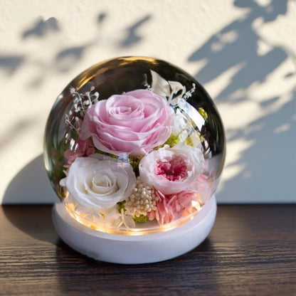 Handmade preserved flower glass dome gift by Florettely