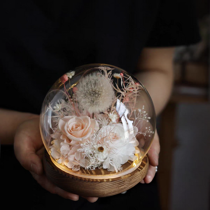 Handmade preserved flower glass dome gift by Florettely