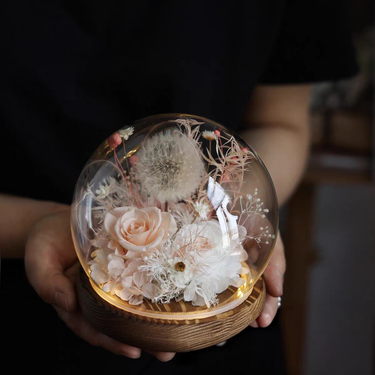 Handmade preserved flower glass dome gift by Florettely