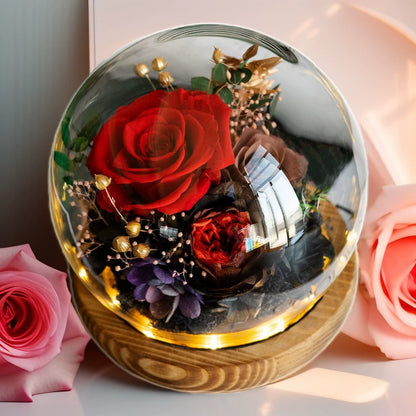 Handmade preserved flower glass dome gift by Florettely