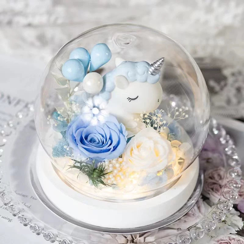 Handmade preserved flower unicorn flower globe by Florettely