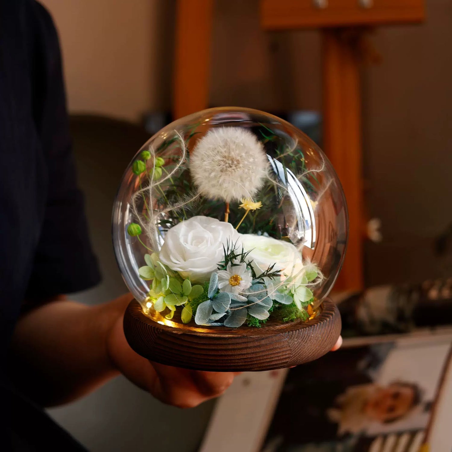 Handmade preserved flower glass dome gift by Florettely