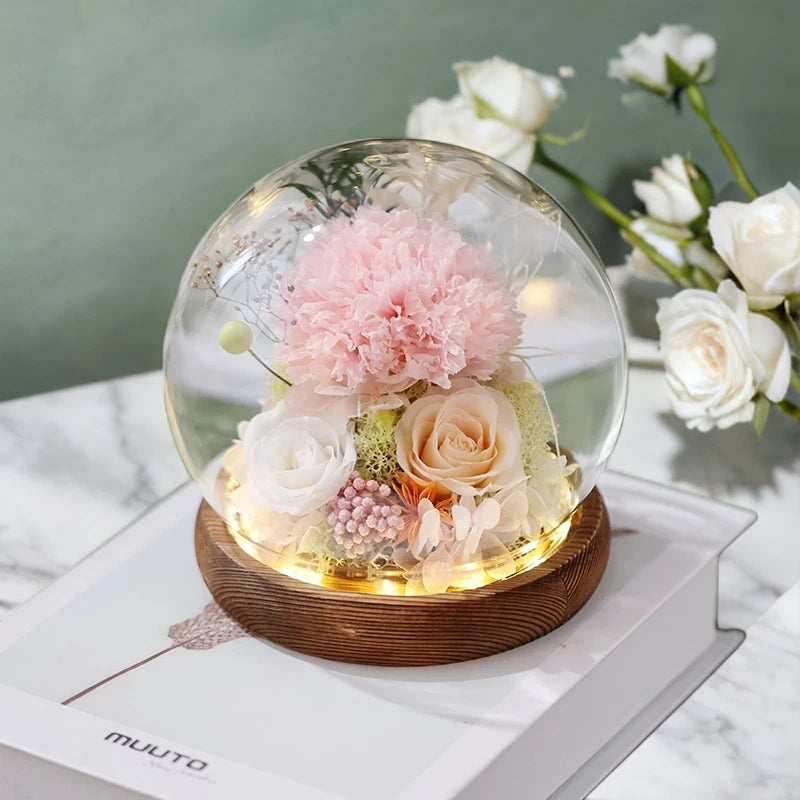 Handmade preserved flower glass dome gift by Florettely