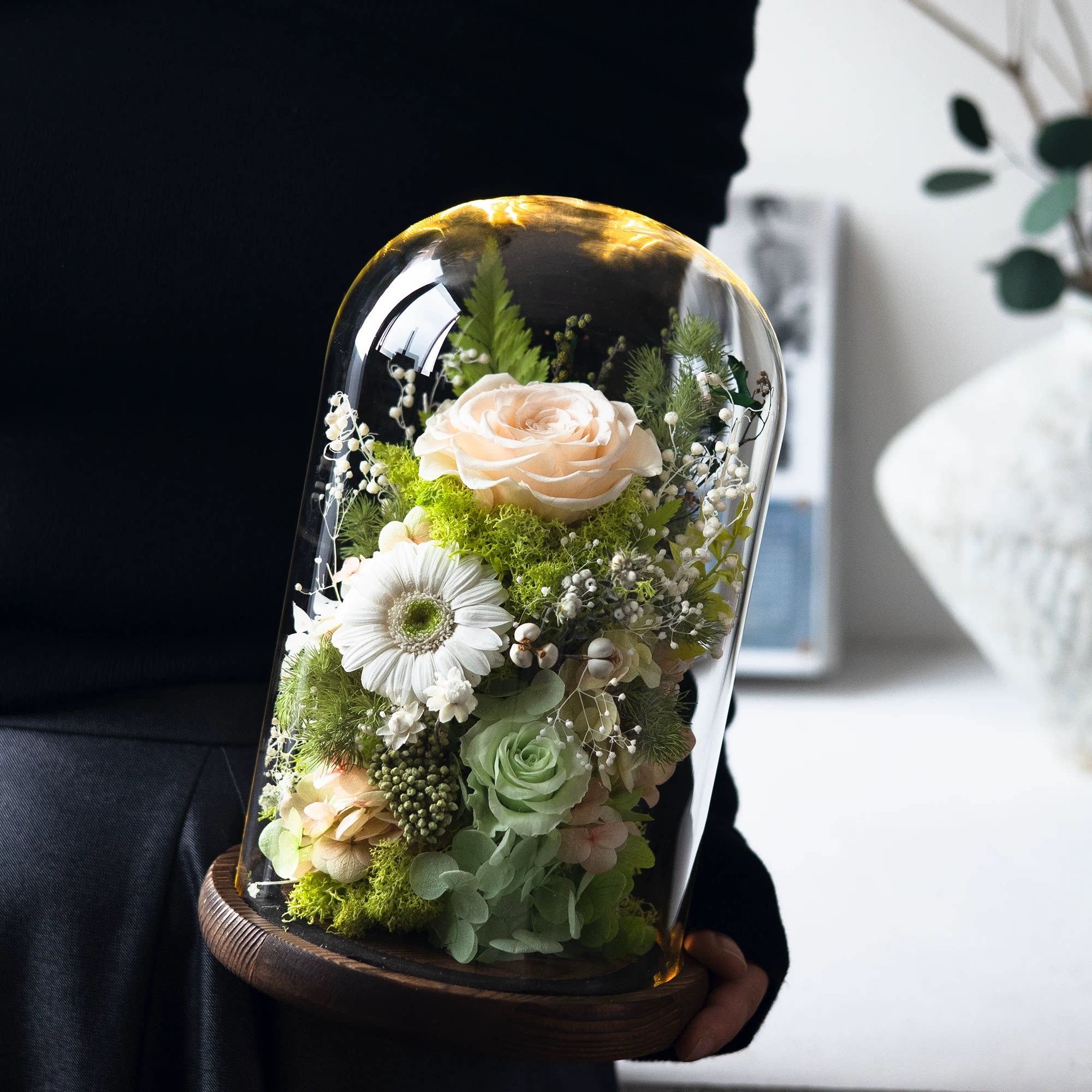 Handmade preserved flower Monet garden glass dome by Florettely