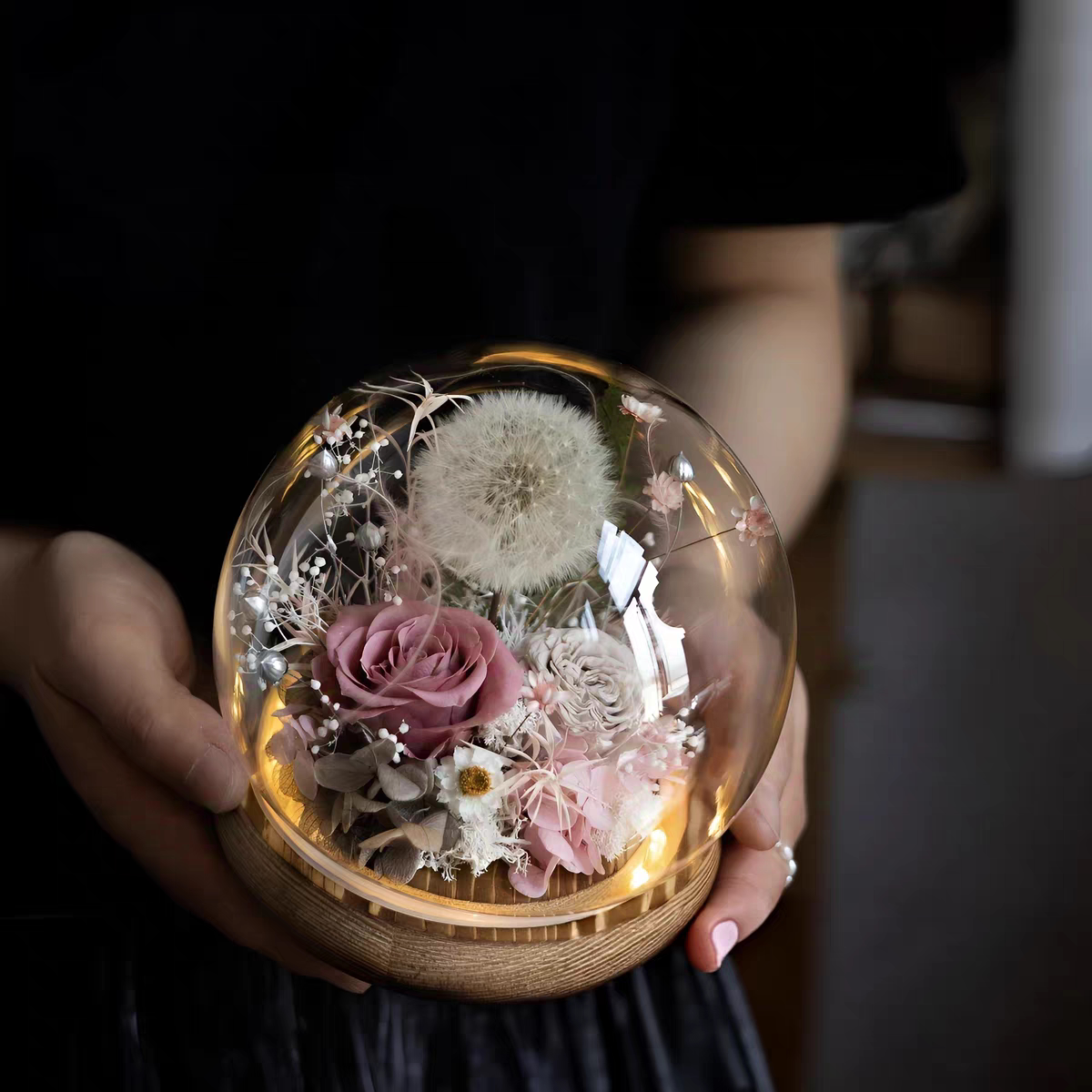 Handmade preserved flower glass dome gift by Florettely