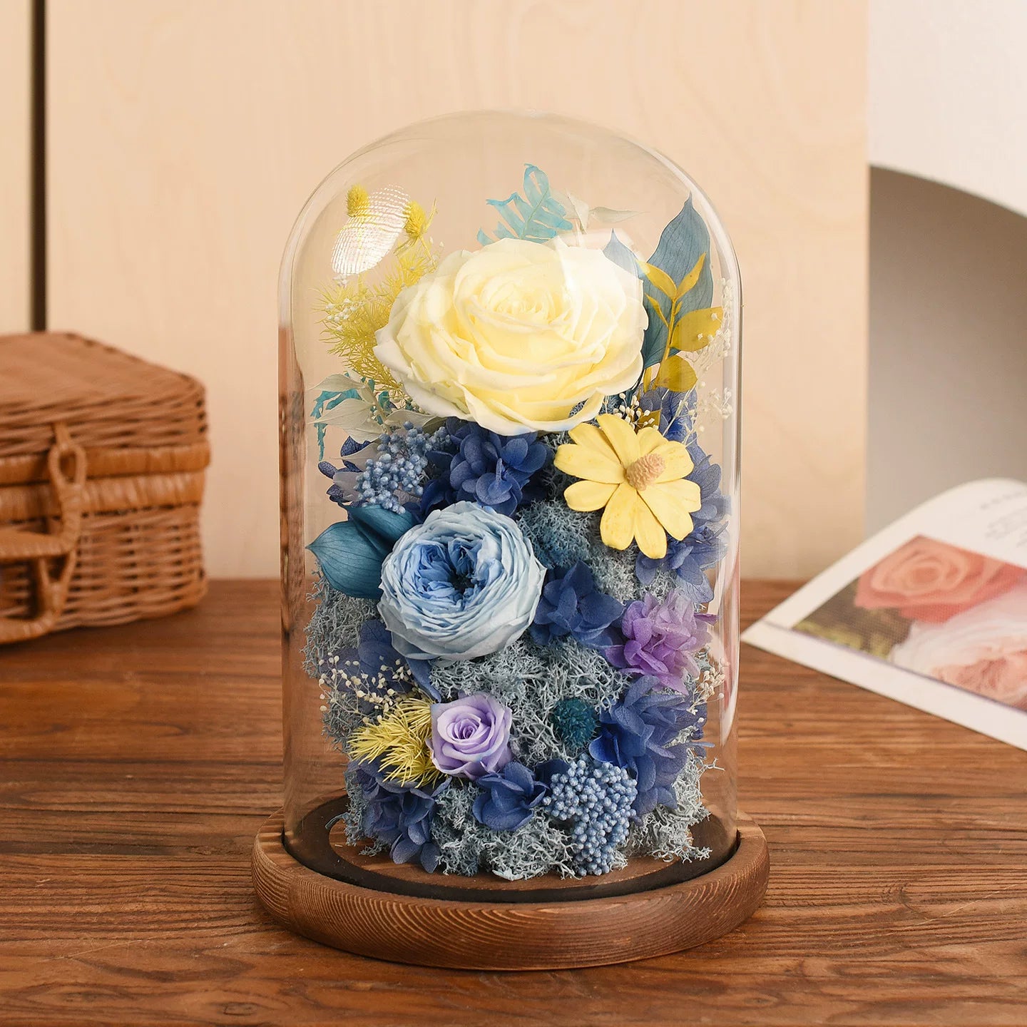 Handmade preserved flower Monet garden glass dome by Florettely