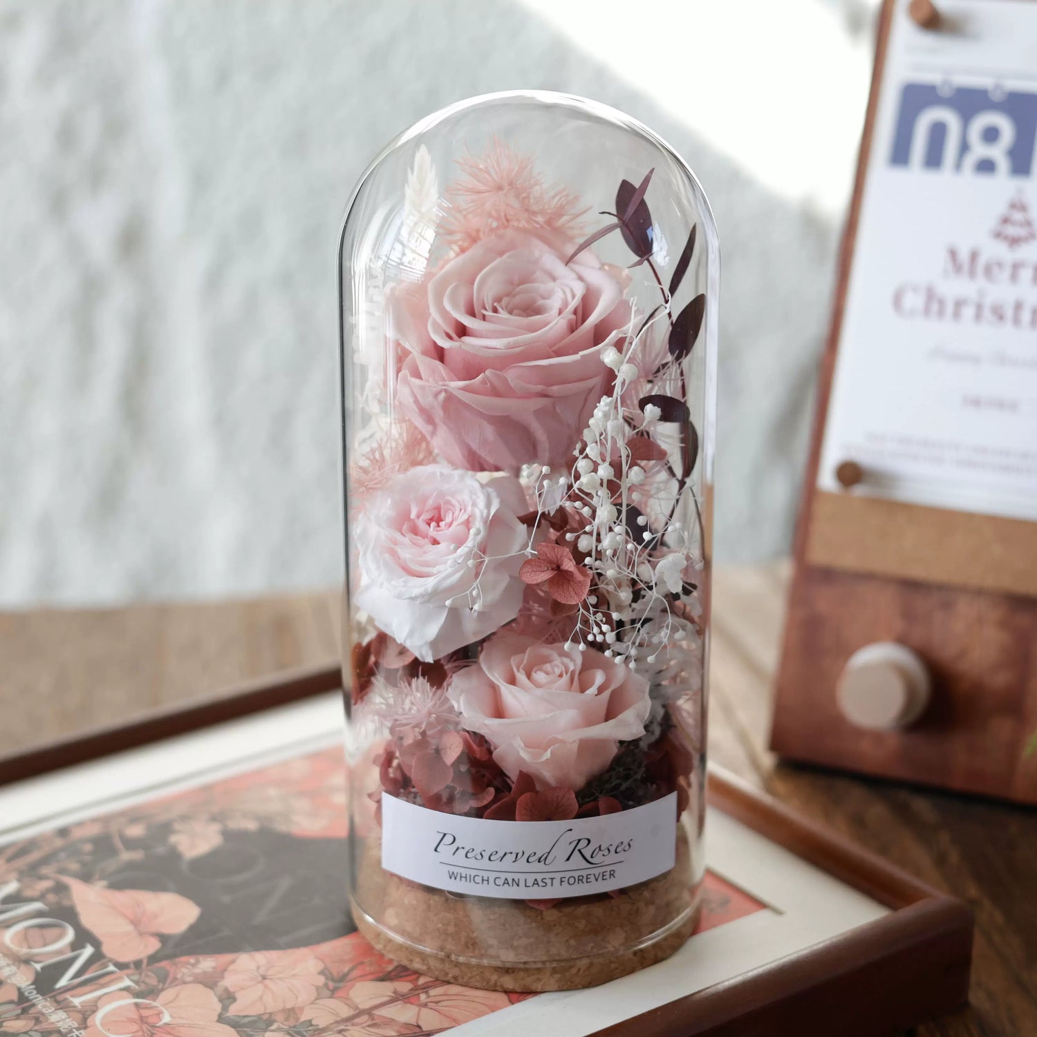 Handmade preserved flower glass dome gift by Florettely