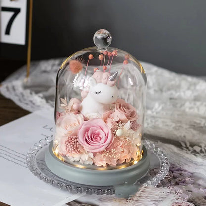 Handmade preserved flower unicorn flower globe by Florettely