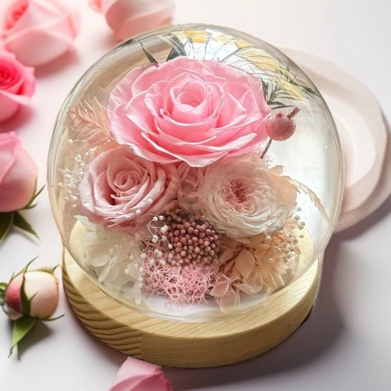 Handmade preserved flower glass dome gift by Florettely
