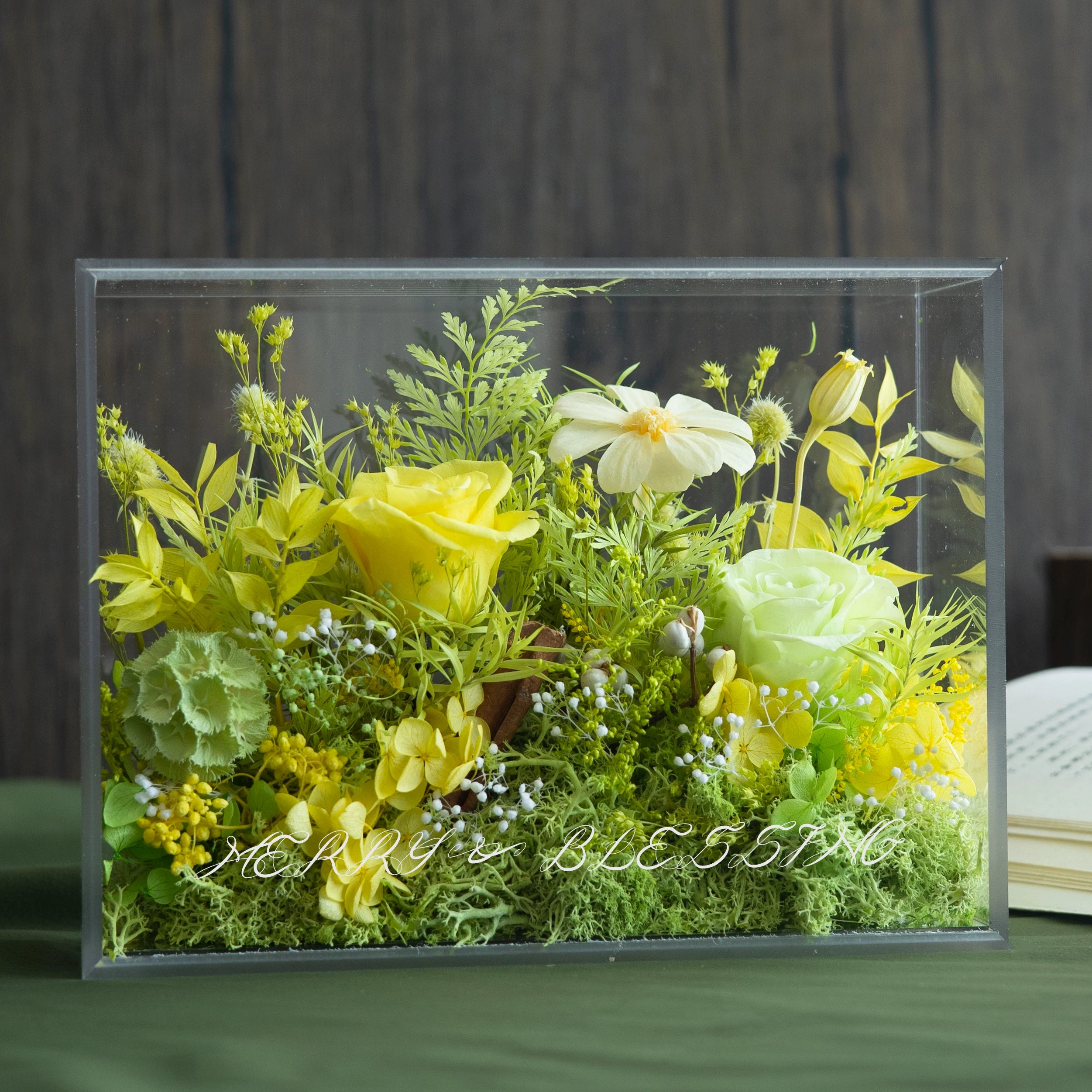 Solo Rose Acrylic Gift Box for Her - Forest Natural - Preserved Real Flower