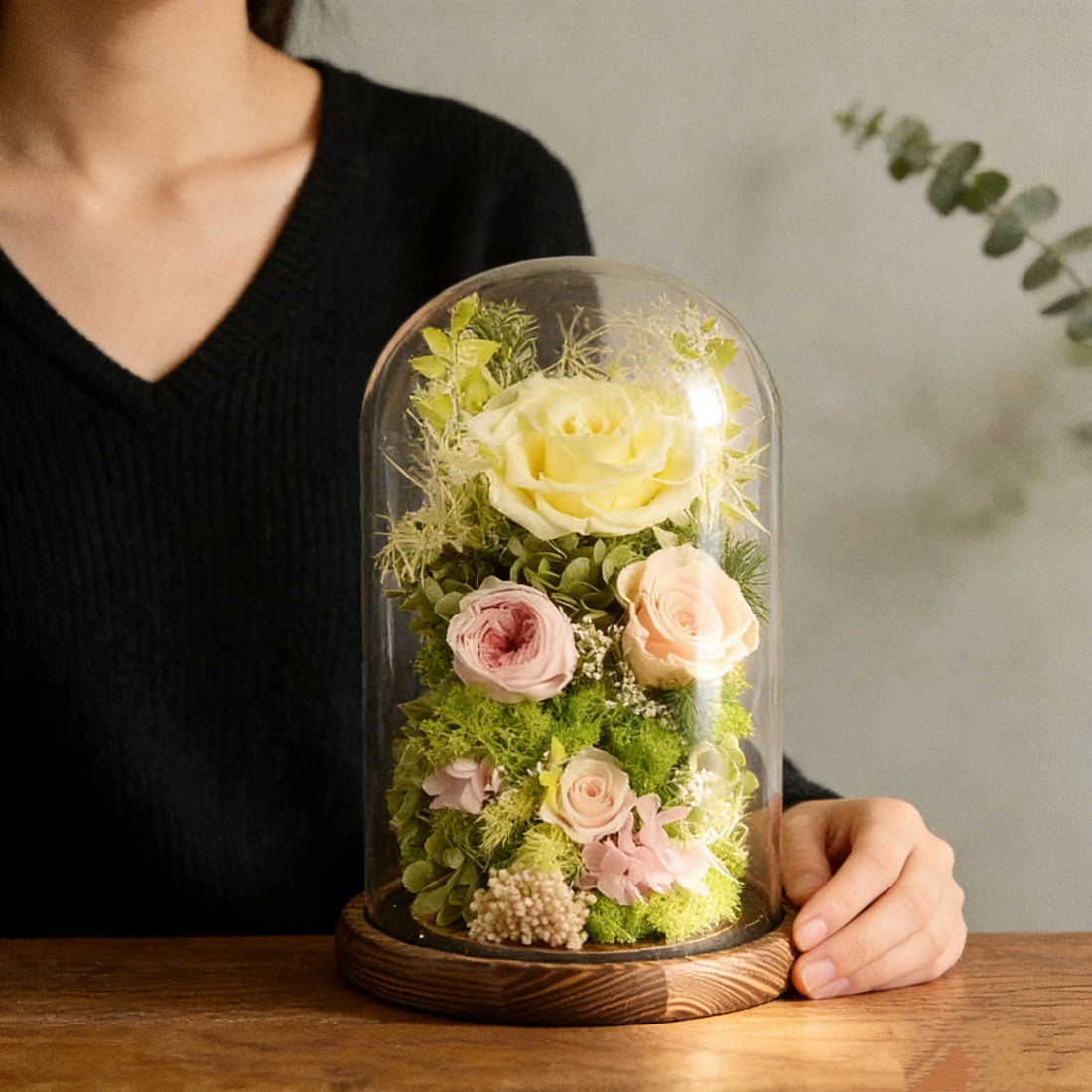 Handmade preserved flower Monet garden glass dome by Florettely