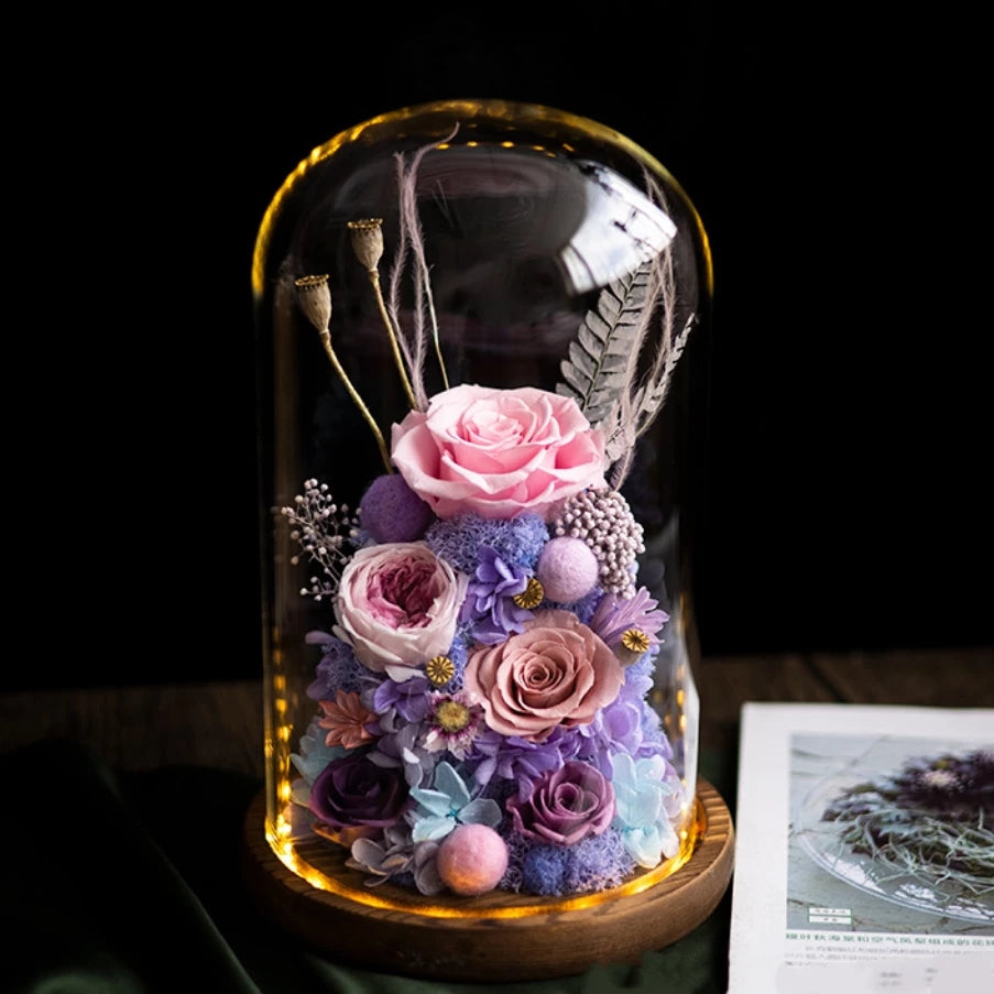 Handmade preserved flower glass dome gift by Florettely