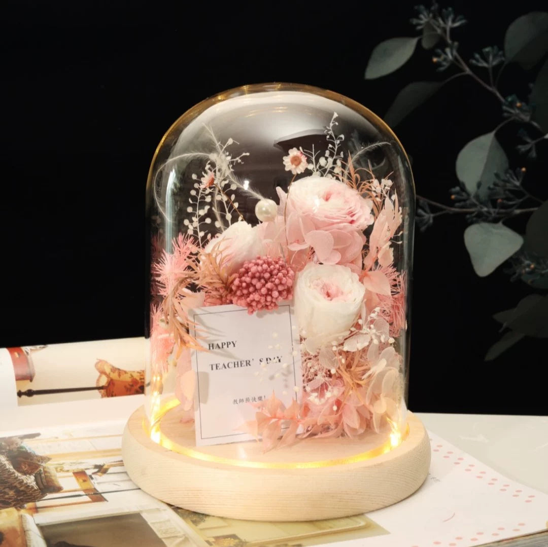 Handmade preserved flower Monet garden glass dome by Florettely