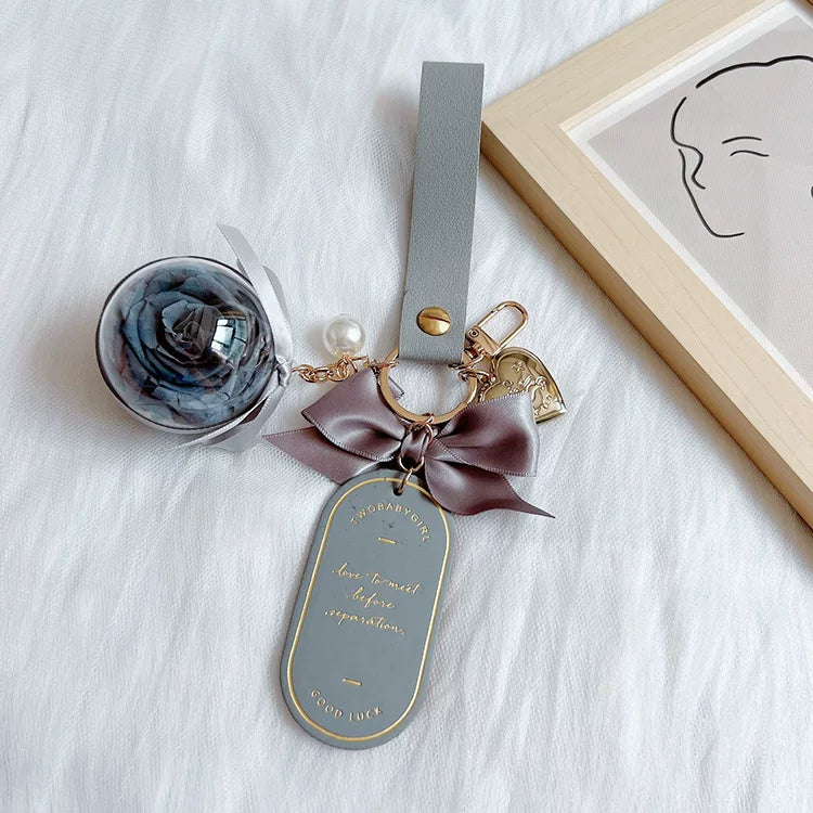Handmade preserved flower keychain gift by Florettely